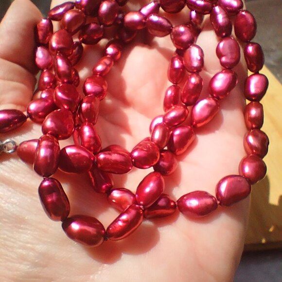 Honora Freshwater Pearl Cherry red 925 Sterling Silver 36" Stunning - Picture 5 of 7